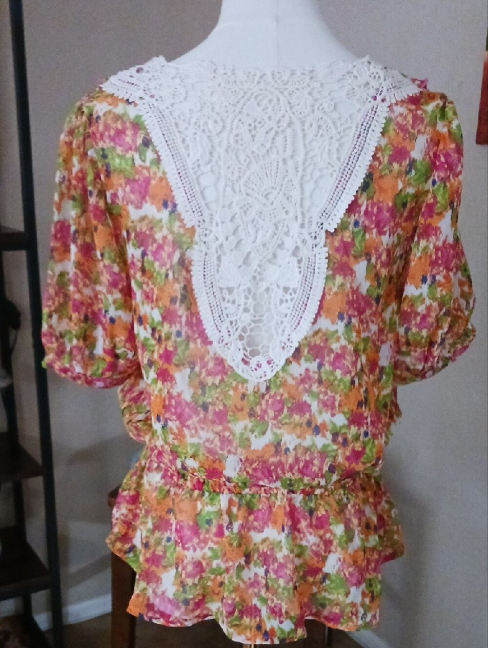 No Boundaries- Juniors Multicolor Floral Ruffle Blouse with Buttons - Picture 12 of 16